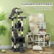 PawHut Albero Tiragraffi per Gatti con Due Cucce in Peluche e Sisal, Grigio, 50x50x170cm 