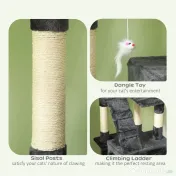 PawHut Albero Tiragraffi per Gatti con Due Cucce in Peluche e Sisal, Grigio, 50x50x170cm 