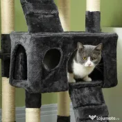 PawHut Albero Tiragraffi per Gatti con Due Cucce in Peluche e Sisal, Grigio, 50x50x170cm 