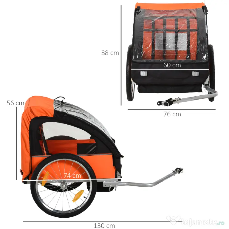 Homcom Remorca Bicicleta Copii – 2 Locuri, Siguranta & Cadru Otel