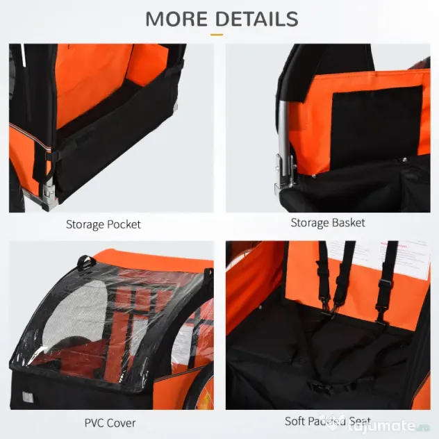 Homcom Remorca Bicicleta Copii – 2 Locuri, Siguranta & Cadru Otel