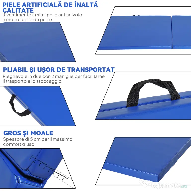 HOMCOM Saltea de Gimnastică Pliabilă și Antiderapantă 180x60x5 cm Albastru | Aosom Romania