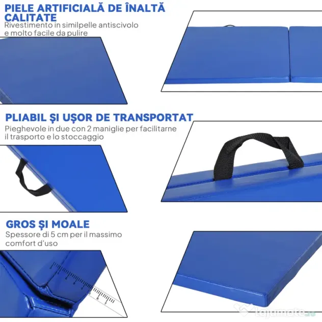 HOMCOM Saltea de Gimnastică Pliabilă și Antiderapantă 180x60x5 cm Albastru | Aosom Romania