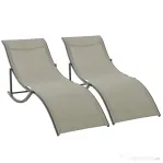 Outsunny Set 2 Sezlonguri de Gradina Pliabile, Sezlong pentru plaja din Aluminiu si Textilen, 61x165x63cm, negru si kaki