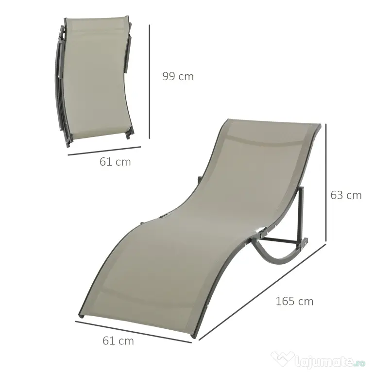 Set 2 Sezlonguri de Gradina Outsunny Pliabile, Aluminiu si Textilen, Kaki, 61x165x63cm | Aosom Romania