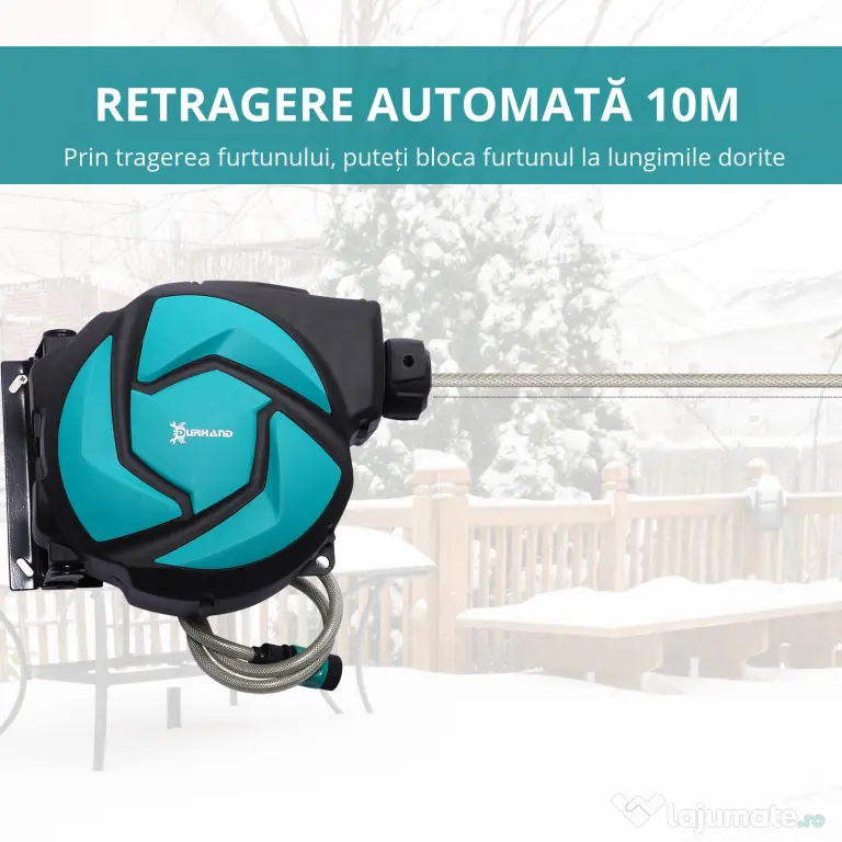 DURHAND Rola pentru tub de apa de Gradina Automat cu Fixaj pe Perete cu Tub de 10m, 28x14x34cm | Aosom Romania