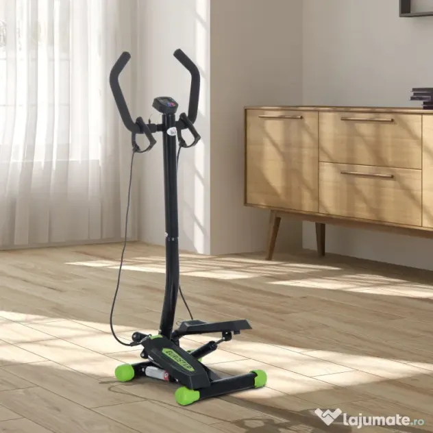 HOMCOM Stepper Profesional Fitness cu Manubriu si Corzi, 40x48x118cm