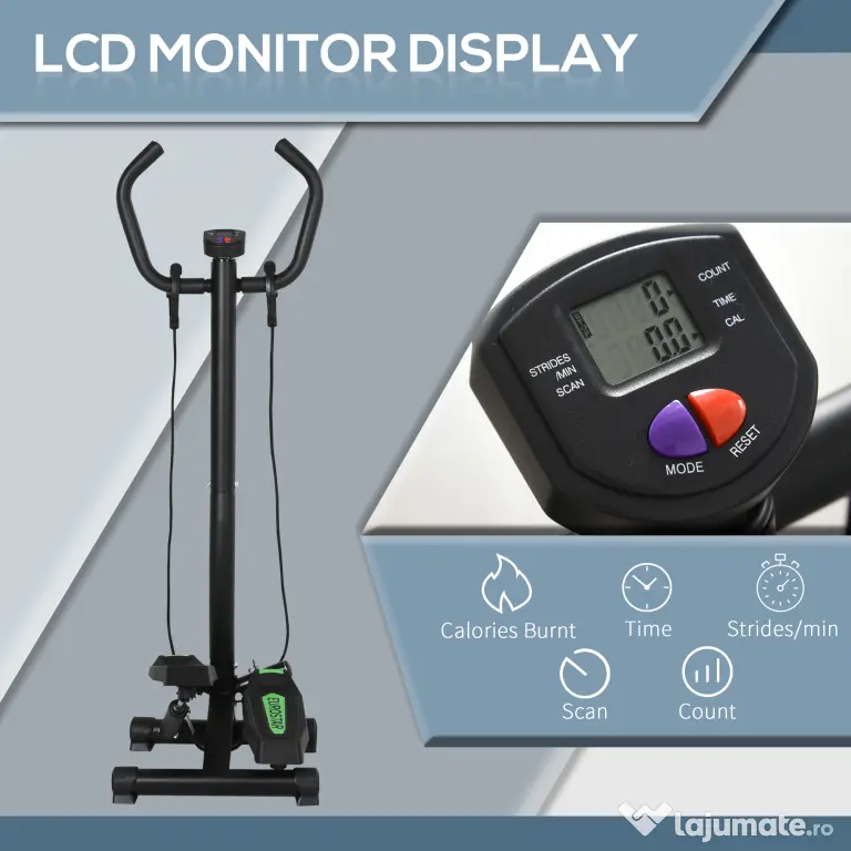 HOMCOM Stepper Profesional Fitness cu Manubriu si Corzi, 40x48x118cm