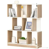 HOMCOM Bibliotecă Modernă din Lemn cu 3 Rafturi și Spații Deschise pentru Depozitare, Raft Cărți pentru Living, Birou sau Dormitor, 100x30x124 cm, Stejar și Alb