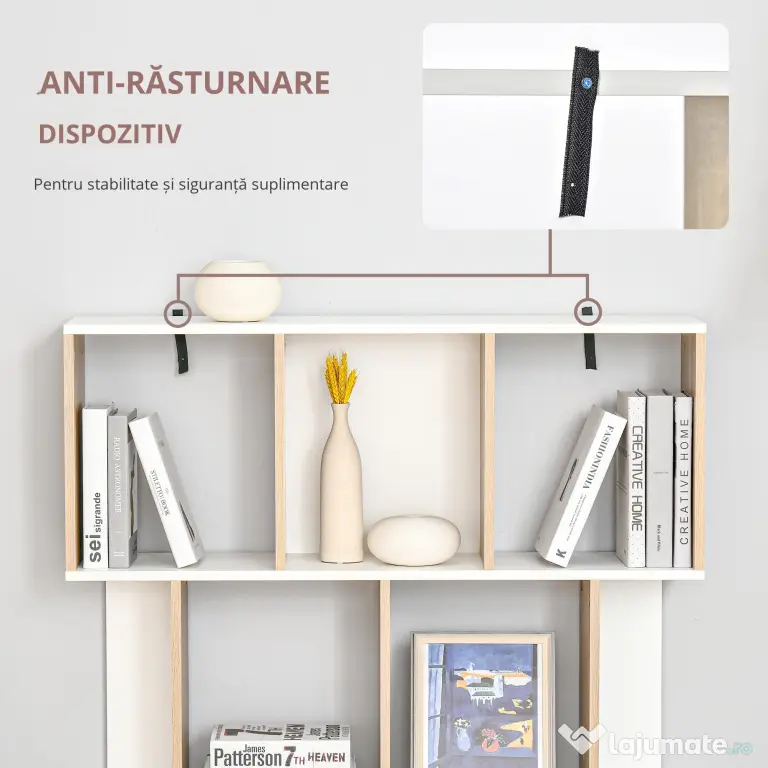 HOMCOM Bibliotecă Modernă din Lemn cu 3 Rafturi și Spații Deschise pentru Depozitare, Raft Cărți pentru Living, Birou sau Dormitor, 100x30x124 cm, Stejar și Alb