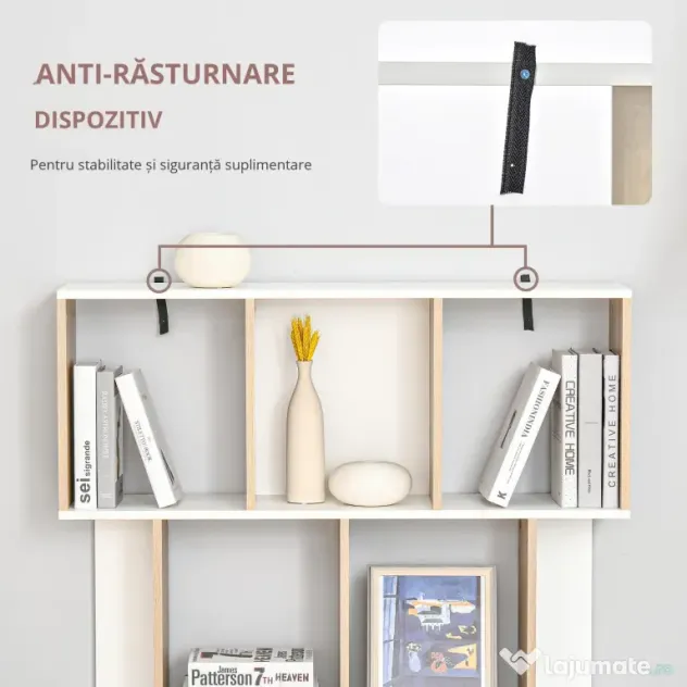 HOMCOM Bibliotecă Modernă din Lemn cu 3 Rafturi și Spații Deschise pentru Depozitare, Raft Cărți pentru Living, Birou sau Dormitor, 100x30x124 cm, Stejar și Alb