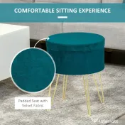 HOMCOM Puf Modern cu Spațiu de Depozitare din In, Scaun Suport Picioare cu Picioare Metalice Aurii, Tava Lemn, Verde | Aosom Romania 