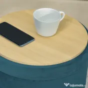 HOMCOM Puf Modern cu Spațiu de Depozitare din In, Scaun Suport Picioare cu Picioare Metalice Aurii, Tava Lemn, Verde | Aosom Romania 