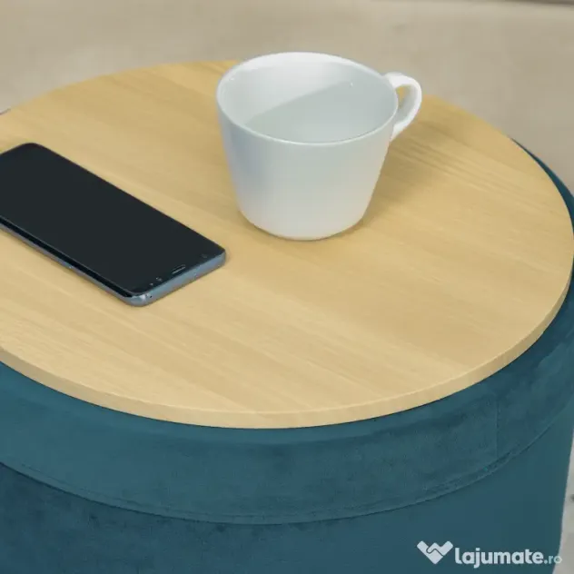 HOMCOM Puf Modern cu Spațiu de Depozitare din In, Scaun Suport Picioare cu Picioare Metalice Aurii, Tava Lemn, Verde | Aosom Romania