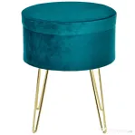 HOMCOM Scaun Rotund cu Compartiment de Depozitare din Catifea Verde si Auriu 36x36x45cm