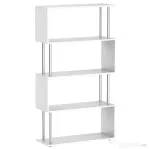HOMCOM Bibliotecă de Design Modern cu 4 Rafturi, Etajeră Divizoare și Organizator pentru Cărți, 80x30x145cm, Alb