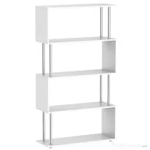 HOMCOM Bibliotecă de Design Modern cu 4 Rafturi, Etajeră Divizoare și Organizator pentru Cărți, 80x30x145cm, Alb