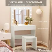HOMCOM Masă de Machiaj Vintage cu Scaun Tapitat, Oglindă cu 12 Lămpi LED, Sertar Mare, MDF Alb, pentru Dormitor | Aosom Romania