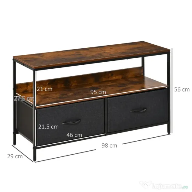 HOMCOM comoda TV stil industrial 98x29x56cm, maro si negru | Aosom Romania