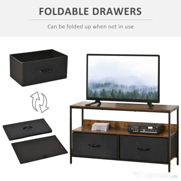 HOMCOM comoda TV stil industrial 98x29x56cm, maro si negru | Aosom Romania