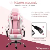 Vinsetto Scaun Gaming Ergonomic Reclinabil cu Tetieră, Pernă Lombară, Înălțime Reglabilă, Roz și Alb | Aosom Romania 