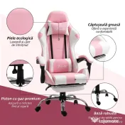 Vinsetto Scaun Gaming Ergonomic Reclinabil cu Tetieră, Pernă Lombară, Înălțime Reglabilă, Roz și Alb | Aosom Romania 