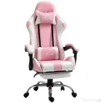 Vinsetto Scaun Gaming Ergonomic Reclinabil cu Tetieră, Pernă Lombară, Înălțime Reglabilă, Roz și Alb