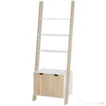 Biblioteca tip scara cu 3 Rafturi si Dulap, Raft Modern Stil Nordic din Lemn, 60x40x171cm, Stejar si Alb HOMCOM | Aosom Romania