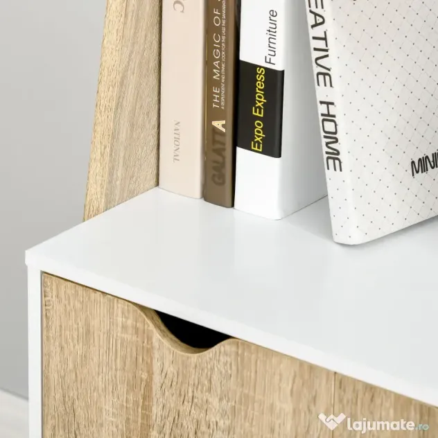 Biblioteca tip scara cu 3 Rafturi si Dulap, Raft Modern Stil Nordic din Lemn, 60x40x171cm, Stejar si Alb HOMCOM | Aosom Romania