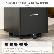 Vinsetto Comodă de Birou cu 2 Sertare și Raft Deschis, Mobilier cu 5 Rotile, Încuietoare și 2 Chei, 39x40x65 cm, Negru | Aosom Romania