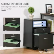Vinsetto Comodă de Birou cu 2 Sertare și Raft Deschis, Mobilier cu 5 Rotile, Încuietoare și 2 Chei, 39x40x65 cm, Negru | Aosom Romania