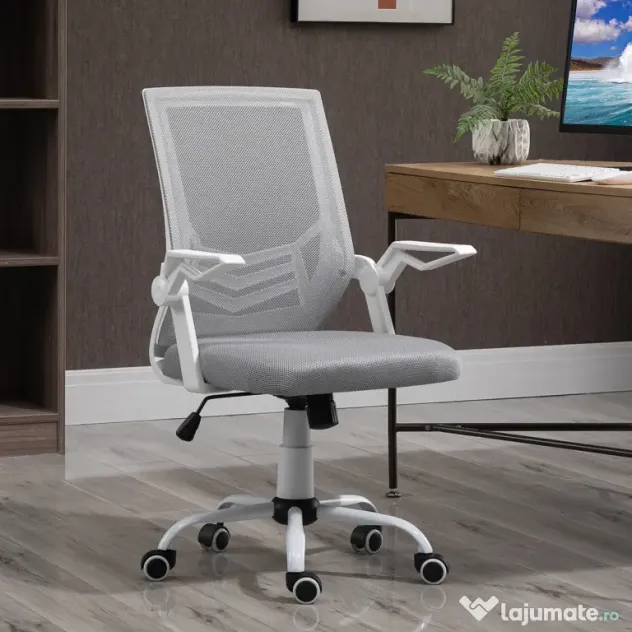 Vinsetto Scaun de Birou Ergonomic cu Suport Lombar din Țesătură, Gri | Aosom Romania