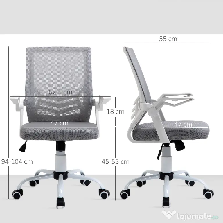 Vinsetto Scaun de Birou Ergonomic cu Suport Lombar din Țesătură, Gri | Aosom Romania