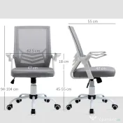 Vinsetto Scaun de Birou Ergonomic cu Suport Lombar din Țesătură, Gri | Aosom Romania