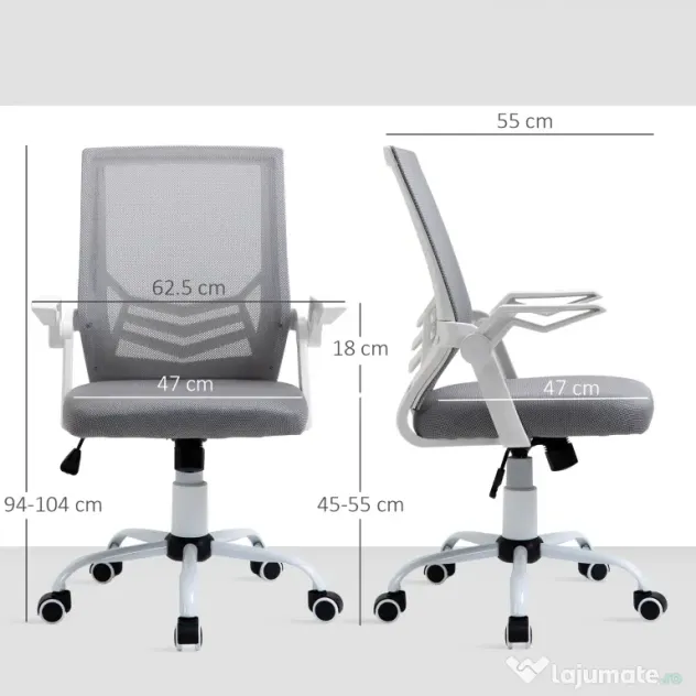 Vinsetto Scaun de Birou Ergonomic cu Suport Lombar din Țesătură, Gri | Aosom Romania