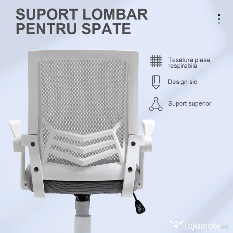 Vinsetto Scaun de Birou Ergonomic cu Suport Lombar din Țesătură, Gri | Aosom Romania