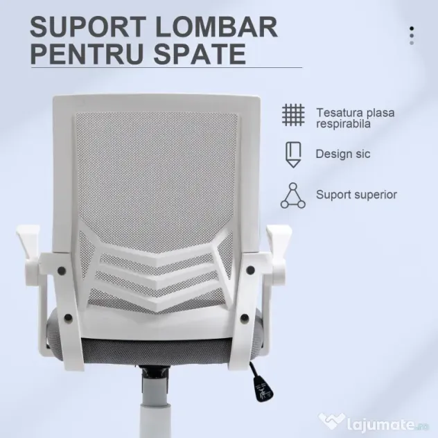 Vinsetto Scaun de Birou Ergonomic cu Suport Lombar din Țesătură, Gri | Aosom Romania