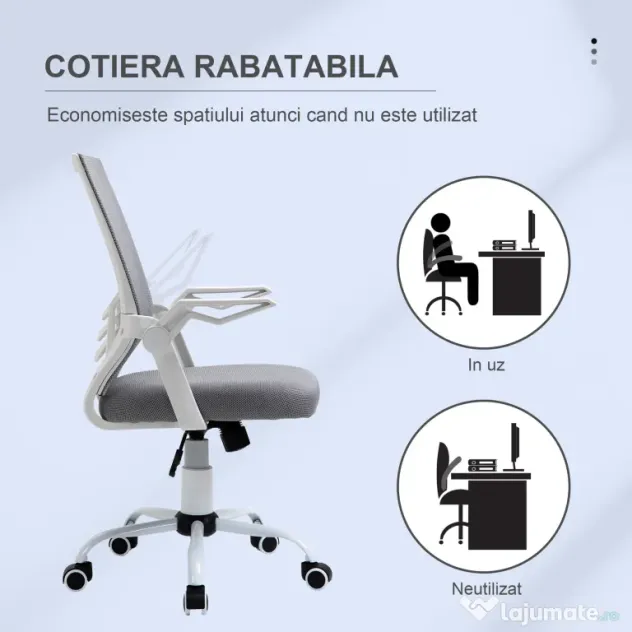 Vinsetto Scaun de Birou Ergonomic cu Suport Lombar din Țesătură, Gri | Aosom Romania