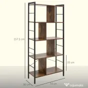 HOMCOM Bibliotecă cu 5 Rafturi, Compartimente Deschise, 77 x 30 x 157,5 cm, Maro Rustic și Negru | Aosom Romania