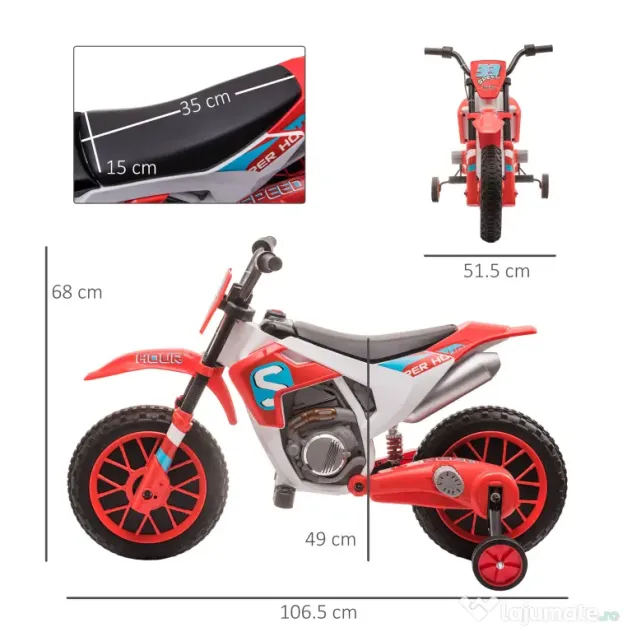 Motocicleta de Cros Electrica pentru Copii HOMCOM, Baterie 12V | Aosom Romania