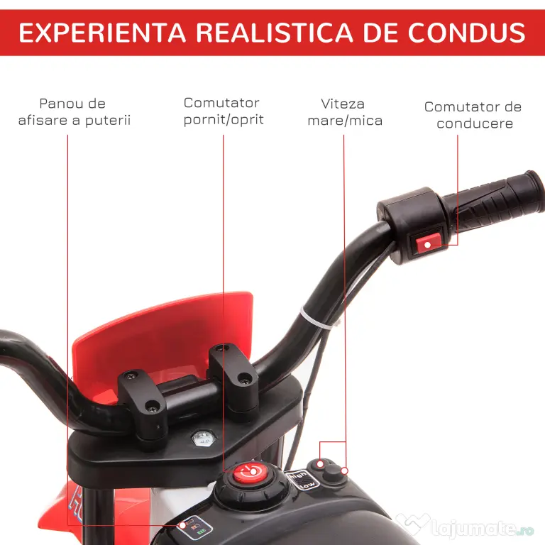 Motocicleta de Cros Electrica pentru Copii HOMCOM, Baterie 12V | Aosom Romania
