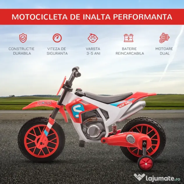 Motocicleta de Cros Electrica pentru Copii HOMCOM, Baterie 12V | Aosom Romania