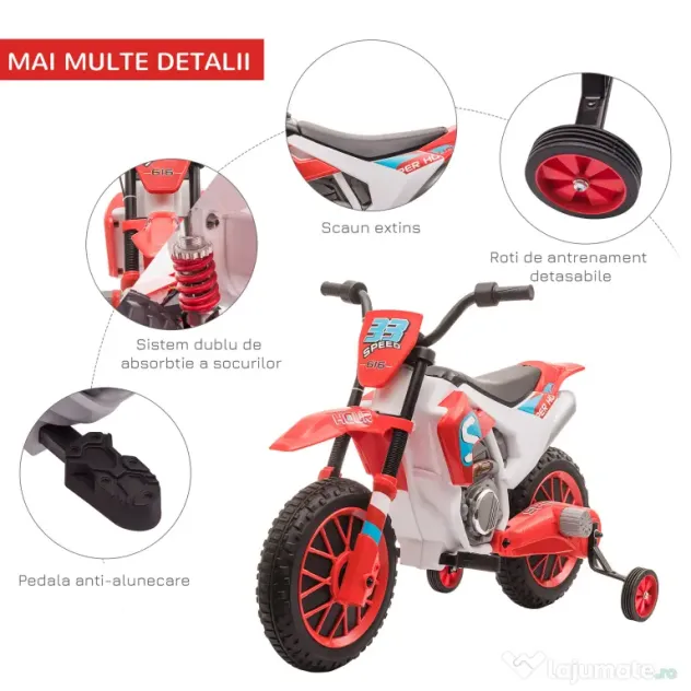 Motocicleta de Cros Electrica pentru Copii HOMCOM, Baterie 12V | Aosom Romania