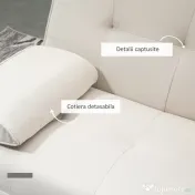 HOMCOM Canapea extensibilă 3 locuri, rabatabilă, cu tapițerie cu efect de in și măsuță pliabilă, bej 