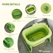 HOMCOM Cadă pentru Băiță Nou-Născuți și Copii 0-6 Ani, Plastic Antiderapant, Verde, Dimensiuni 75.3x55.4x43cm | Aosom România