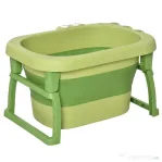 HOMCOM Cadita pentru baita pentru nou-nascuti si copii cu varsta intre 0-6 ani, din plastic antiderapant, verde, 75.3x55.4x43cm