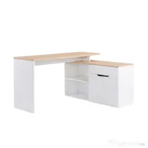 HOMCOM Birou cu Blat Extensibil pentru PC și Bibliotecă, 140x117x76 cm, Alb | Aosom Romania