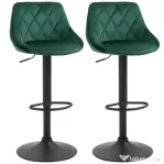 Homcom Set 2 Scaune Bar – Catifea Verde, Pivotante & Reglabile