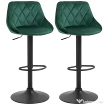 Set 2 Scaune de Bar Pivotante HOMCOM, Efect Catifelat, 51,5x48x83-104cm, Verde | Aosom Romania