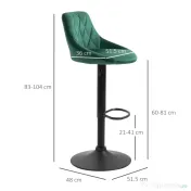 Set 2 Scaune de Bar Pivotante HOMCOM, Efect Catifelat, 51,5x48x83-104cm, Verde | Aosom Romania